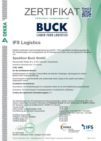 IFS Zertifikat Buck / Dekra 2026 